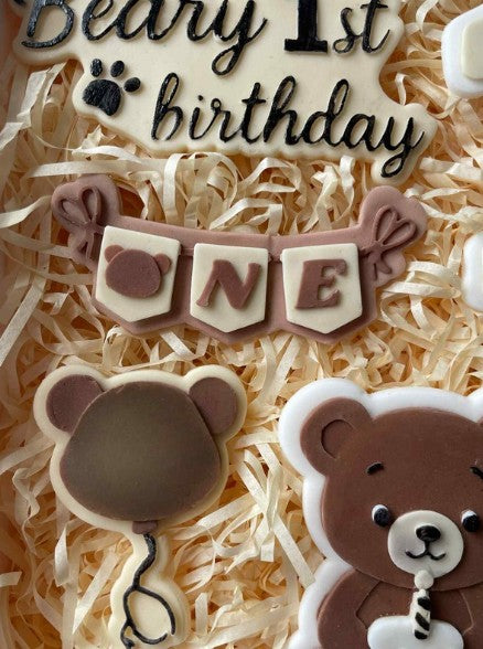 One banner with bear face cookie cutter and stamp