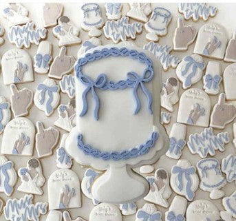 Vintage tall cake with bows cookie cutter and stamp