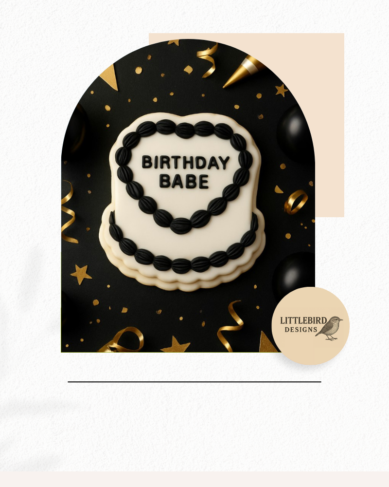 Birthday Babe Vintage heart cake cookie cutter and stamp