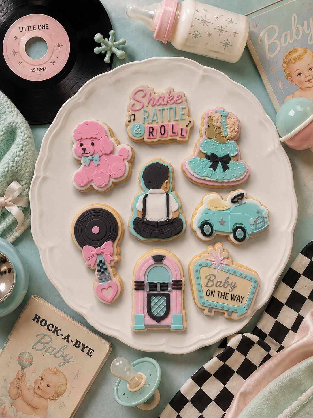 Retro Baby on the way sign - Cookie Cutter & Stamp