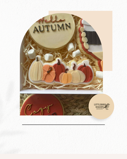 Pumpkins in a row cookie cutter and stamp
