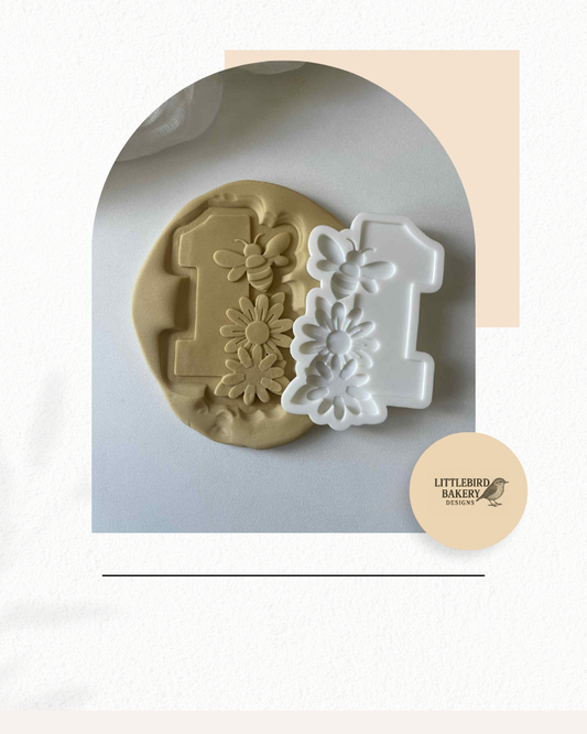 1 with daisies and bee cookie cutter and stamp