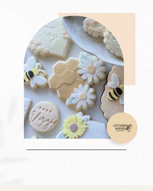 Honeycomb and daisies cookie cutter and stamp
