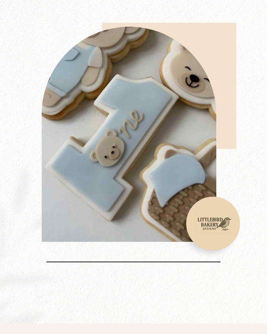 number one with bear face cookie cutter and stamp