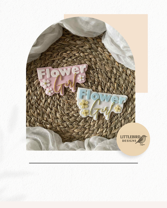 Flower girl text with flowers cookie cutter and stamp