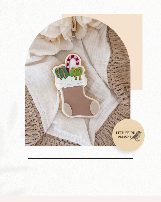 Stocking with presents cookie cutter and stamp
