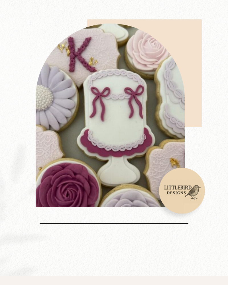 Vintage tall cake with bows cookie cutter and stamp