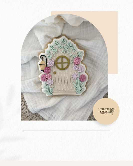 Fairy door with daisies cookie cutter and stamp