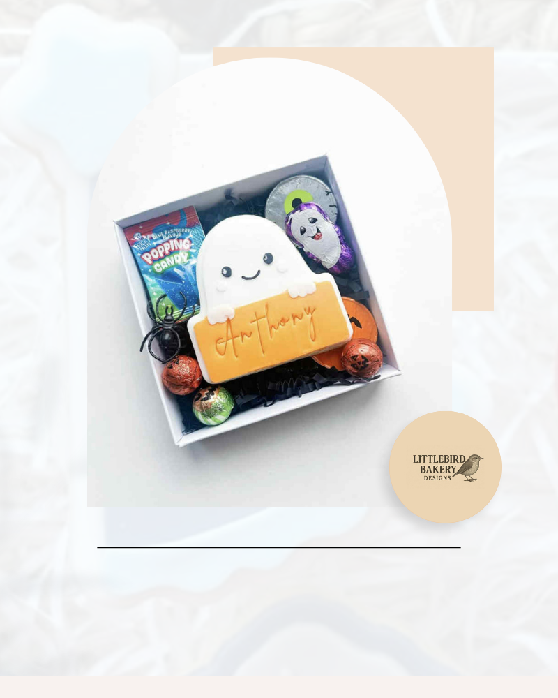 Ghost name plaque cookie cutter and stamp