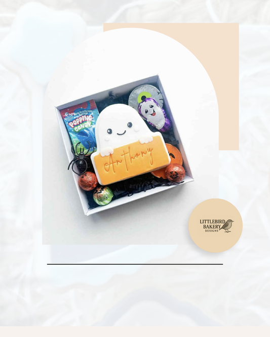 Ghost name plaque cookie cutter and stamp