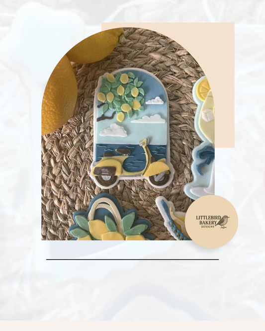 Bike with lemons arch cookie cutter and stamp