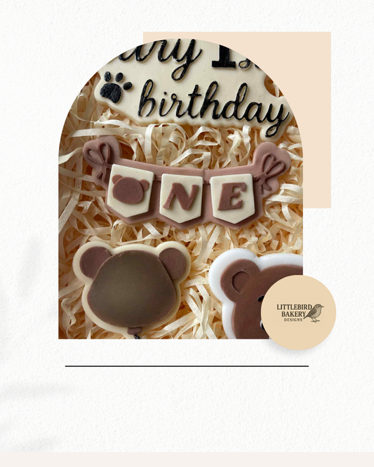 One banner with bear face cookie cutter and stamp