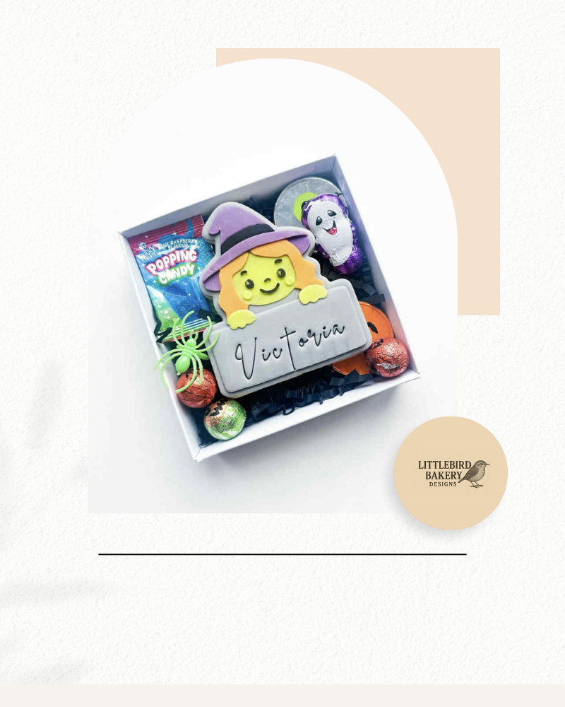 witch name plaque cookie cutter and stamp