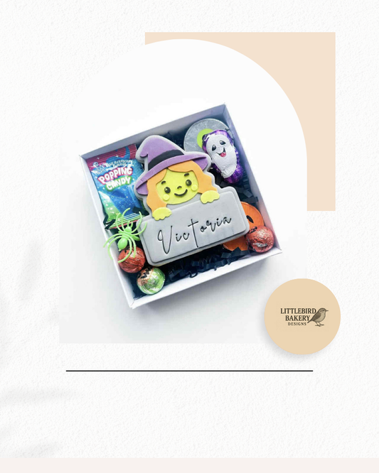 witch name plaque cookie cutter and stamp