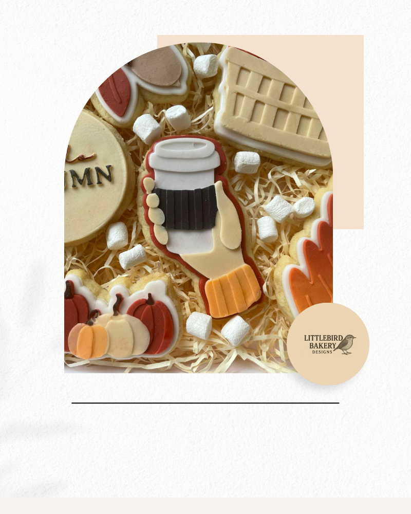 Hand with coffee cup cookie cutter and stamp