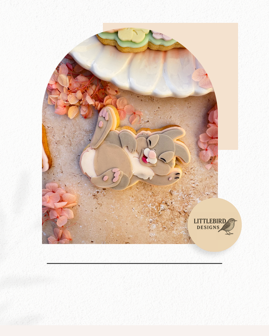 Bunny on back cookie cutter and stamp