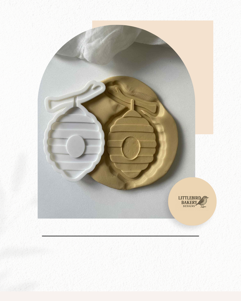 Beehive on branch cookie cutter and stamp