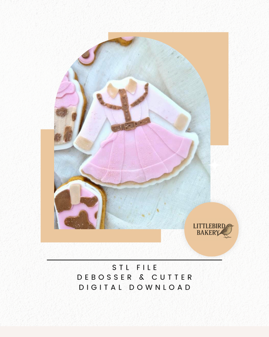Cowgirl dress cookie cutter and stamp