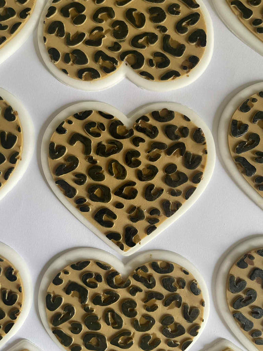 Leopard print heart cookie cutter and stamp