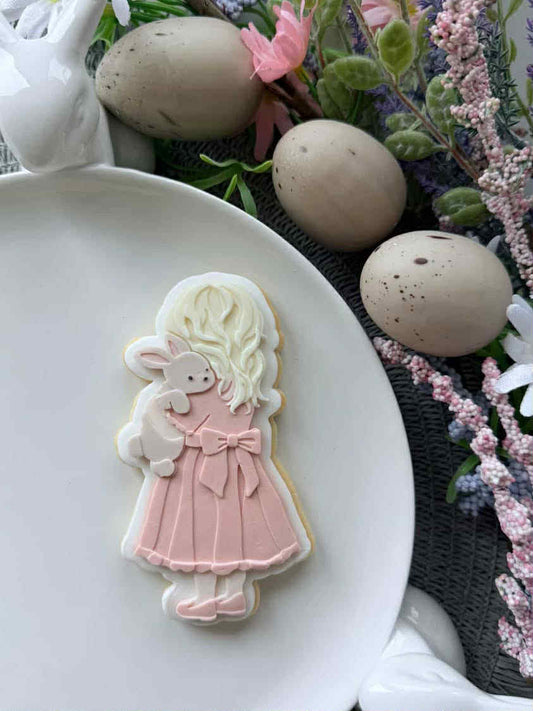 Girl hugging rabbit - Cookie Cutter & Stamp