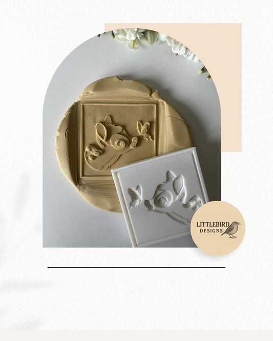 Deer with butterfly frame cookie cutter and stamp