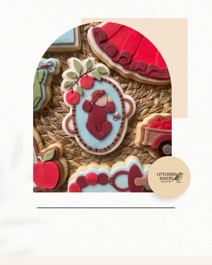 Baby in basinet with apples cookie cutter and stamp