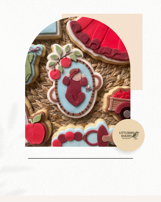Baby in basinet with apples cookie cutter and stamp
