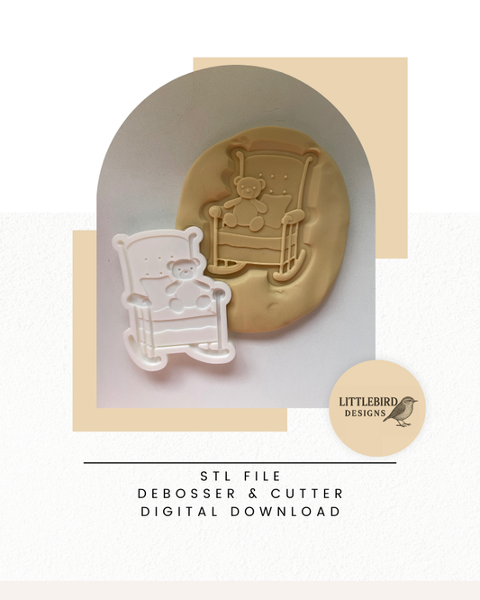 Rocking chair with bear cookie cutter and stamp