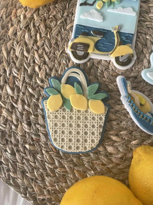 Lemons In Rattan Bag Cookie Cutter & Stamp