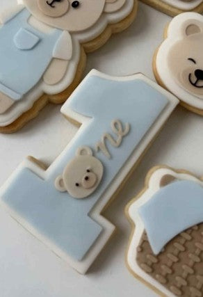 number one with bear face cookie cutter and stamp