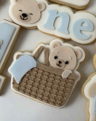 Bear in Basket cookie cutter and stamp