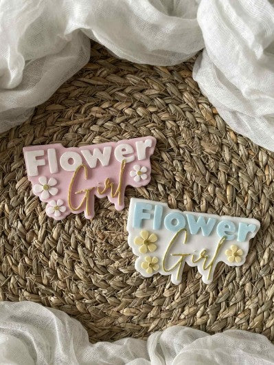 Flower girl text with flowers cookie cutter and stamp