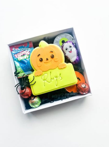 Pumpkin name plaque cookie cutter and stamp