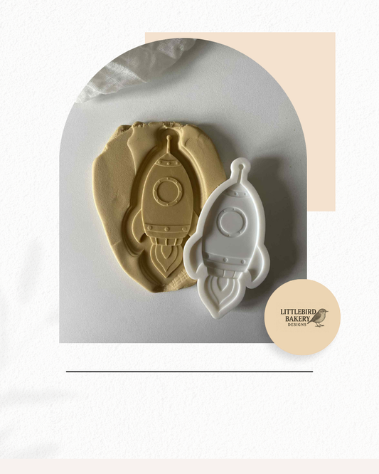 Rocketship cookie cutter and stamp