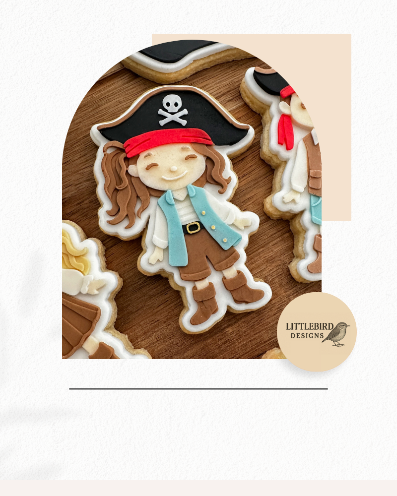 Pirate girl with ponytail cookie cutter and stamp
