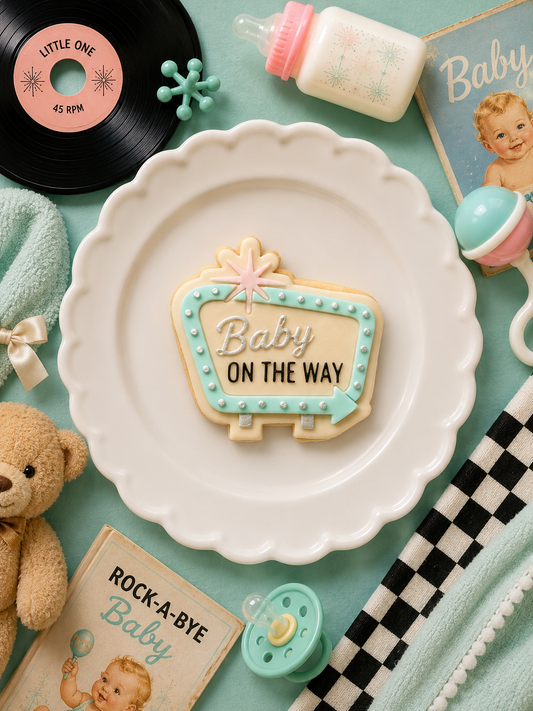Retro Baby on the way sign - Cookie Cutter & Stamp