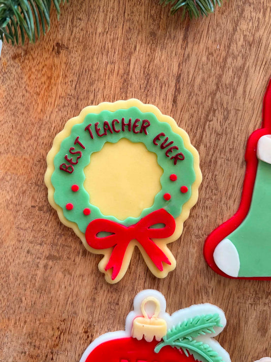 Best Teacher Christmas Wreath - Cookie Cutter & Stamp