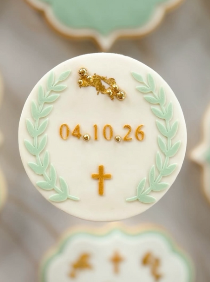Circle with cross and laurel leaves - Cookie Cutter & Stamp