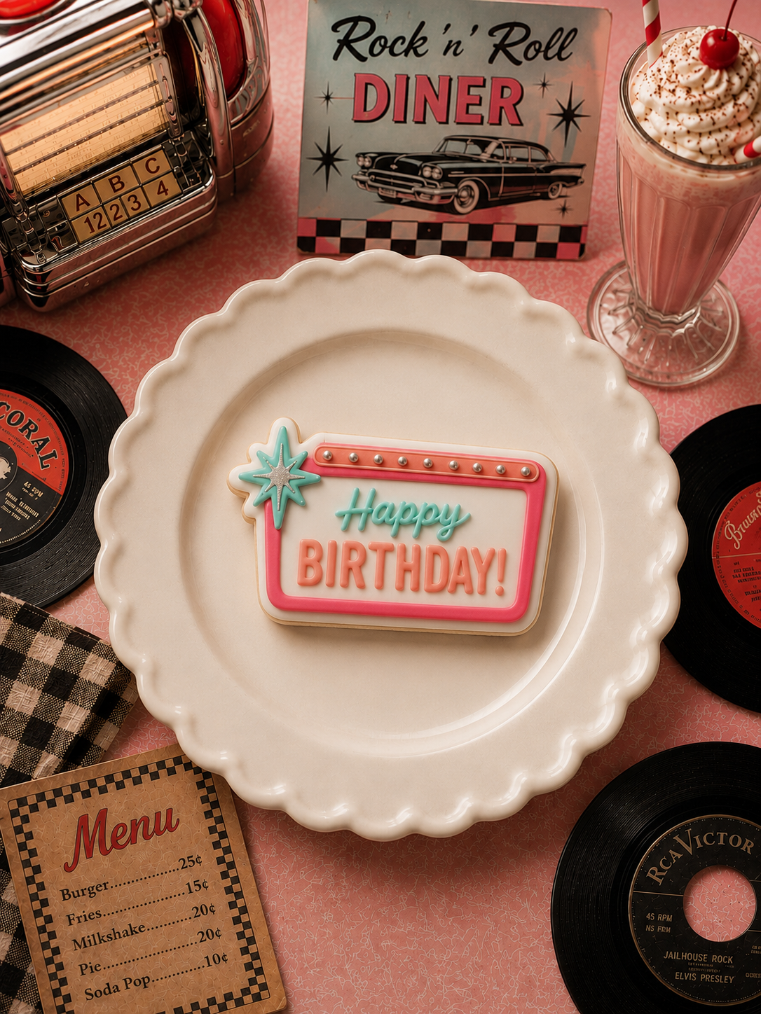 Retro Happy birthday sign - Cookie Cutter & Stamp