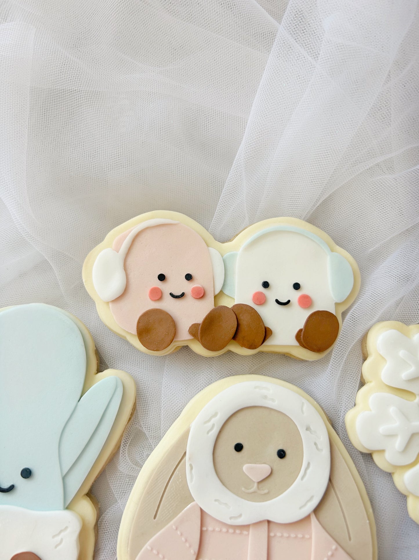 Marshmallows with earmuffs plush cookie cutter and stamp