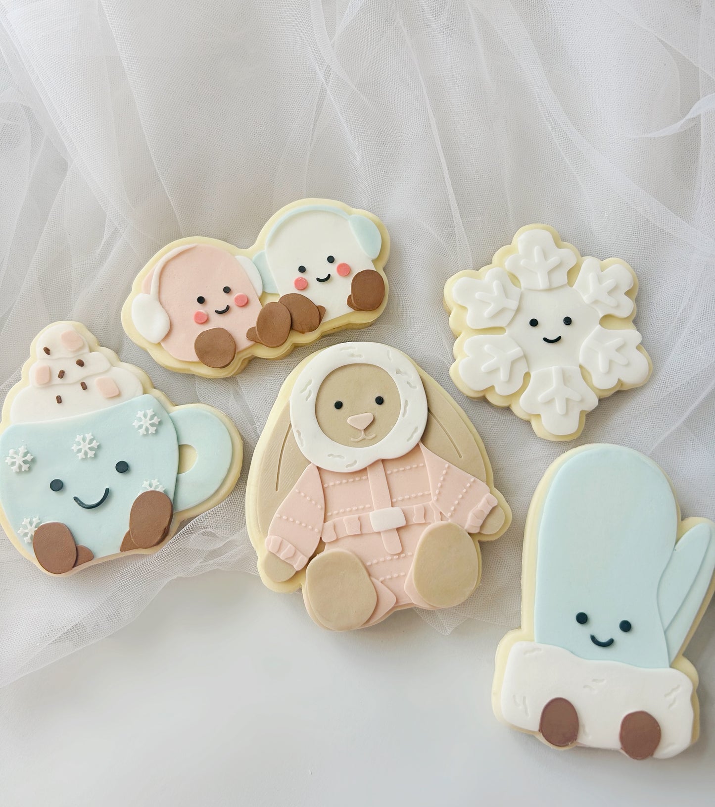 Marshmallows with earmuffs plush cookie cutter and stamp