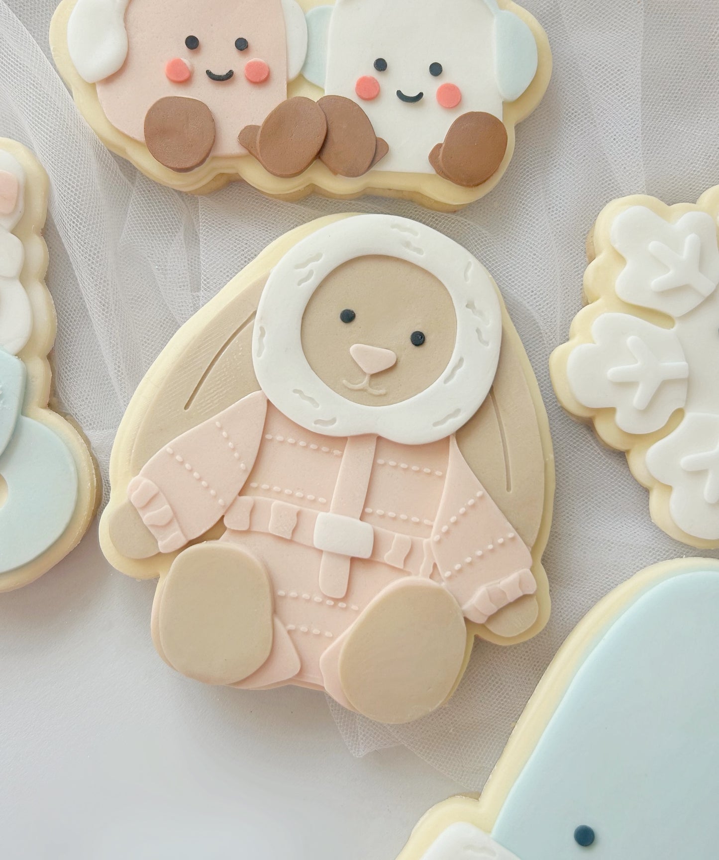 Bunny in snowsuit plush cookie cutter and stamp