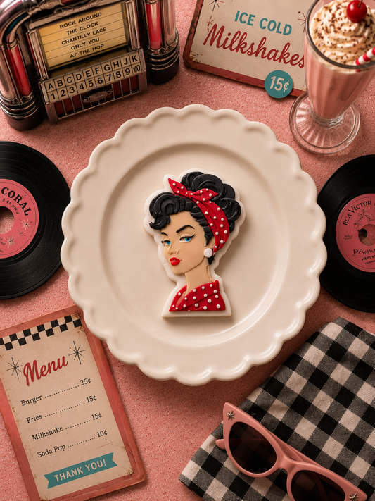 Retro Lady With Polka Dot Headband - Cookie Cutter & Stamp