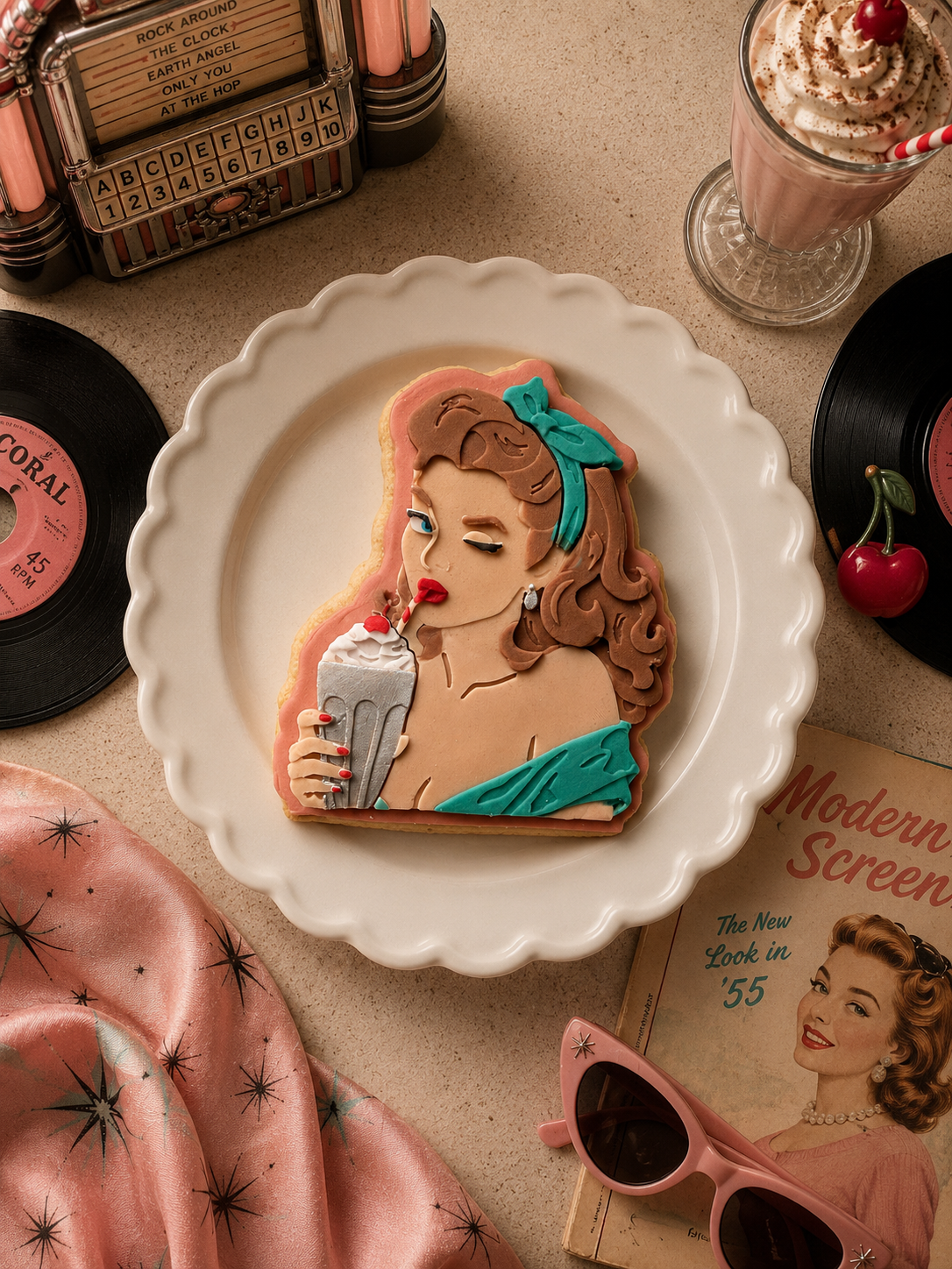 Retro Lady With Milkshake - Cookie Cutter & Stamp